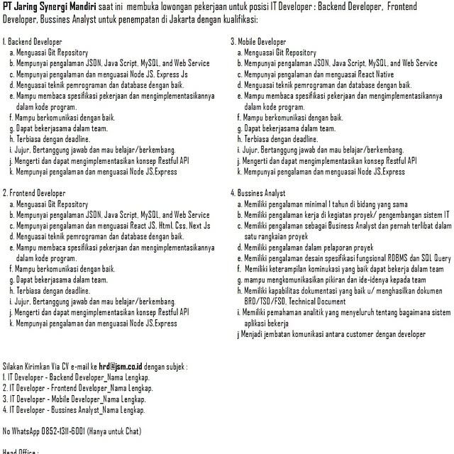 Post by lokerprogrammerid